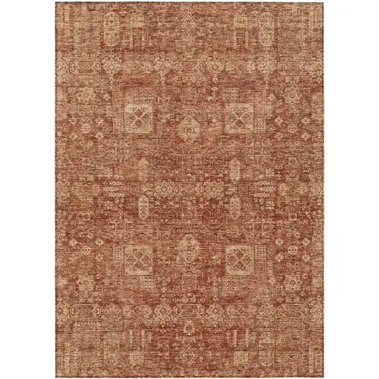 Orange Copper And Terra Cotta Oriental Washable Indoor Outdoor Area Rug Photo 2