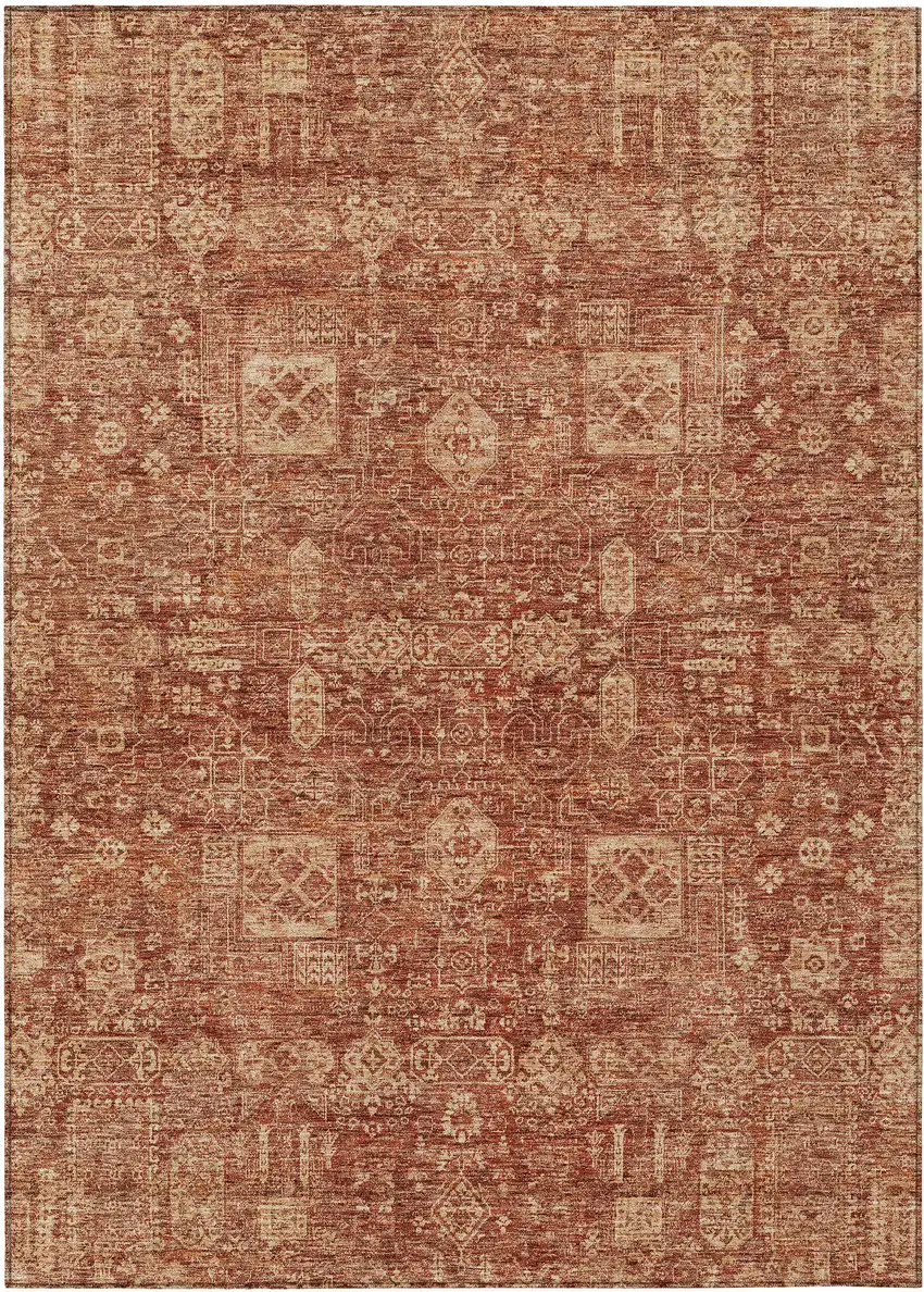 Orange Copper And Terra Cotta Oriental Washable Indoor Outdoor Area Rug Photo 2