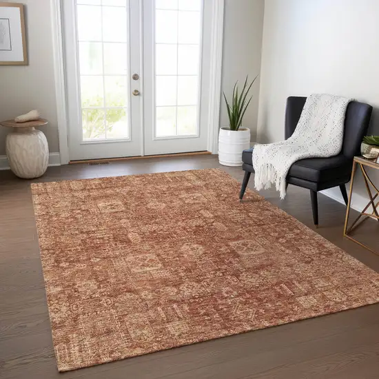 Orange Copper And Terra Cotta Oriental Washable Indoor Outdoor Area Rug Photo 9