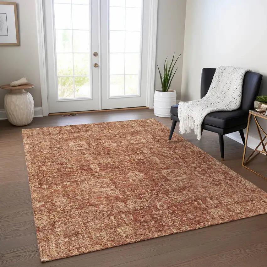 Orange Copper And Terra Cotta Oriental Washable Indoor Outdoor Area Rug Photo 9