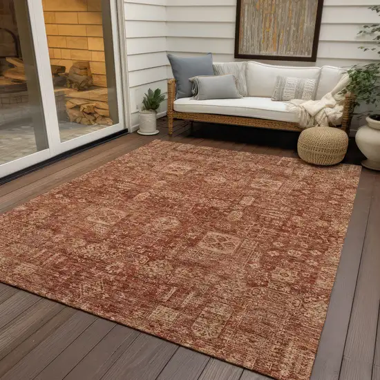 Orange Copper And Terra Cotta Oriental Washable Indoor Outdoor Area Rug Photo 8