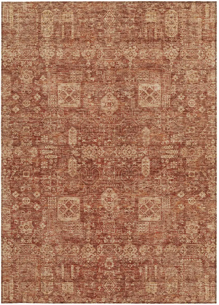 Orange Copper And Terra Cotta Oriental Washable Indoor Outdoor Area Rug Photo 6