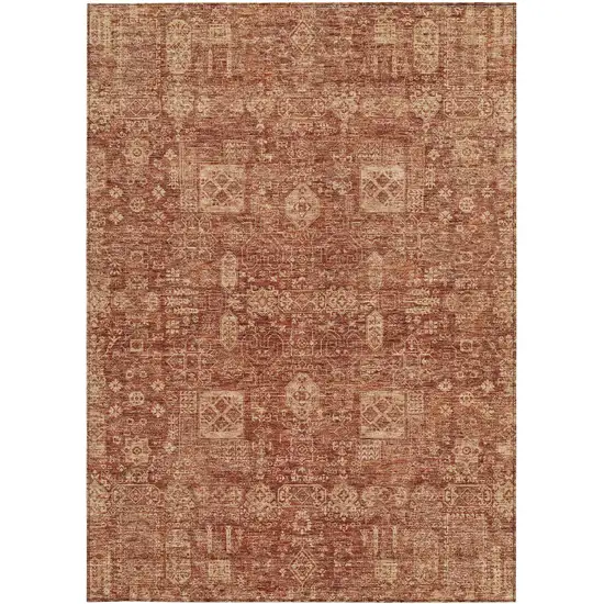 Orange Copper And Terra Cotta Oriental Washable Indoor Outdoor Area Rug Photo 6