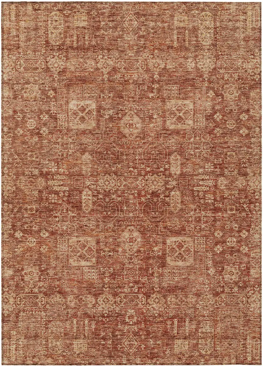 Orange Copper And Terra Cotta Oriental Washable Indoor Outdoor Area Rug Photo 1