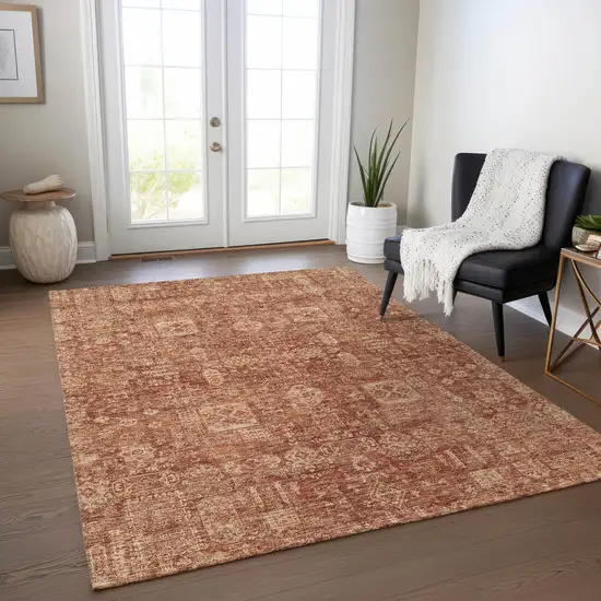 Orange Copper And Terra Cotta Oriental Washable Indoor Outdoor Area Rug Photo 8