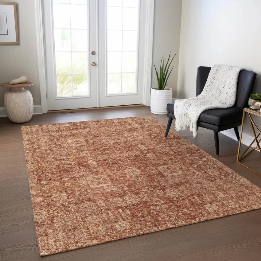Orange Copper And Terra Cotta Oriental Washable Indoor Outdoor Area Rug Photo 8