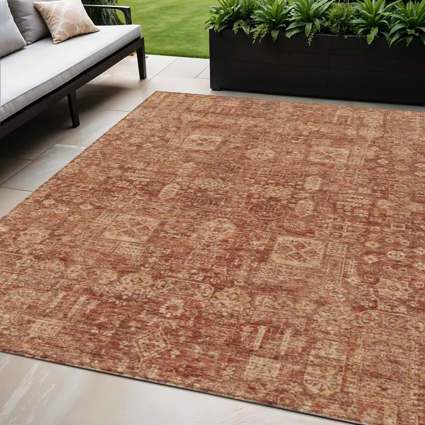 Orange Copper And Terra Cotta Oriental Washable Indoor Outdoor Area Rug Photo 1