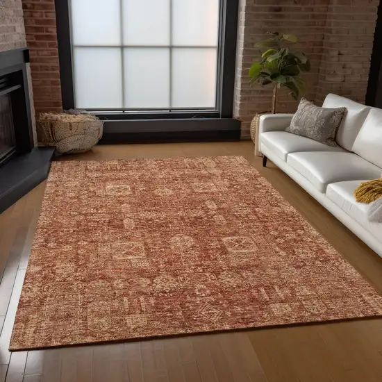 Orange Copper And Terra Cotta Oriental Washable Indoor Outdoor Area Rug Photo 9
