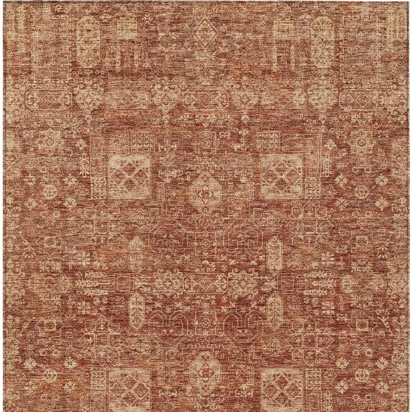 Orange Copper And Terra Cotta Oriental Washable Indoor Outdoor Area Rug Photo 5