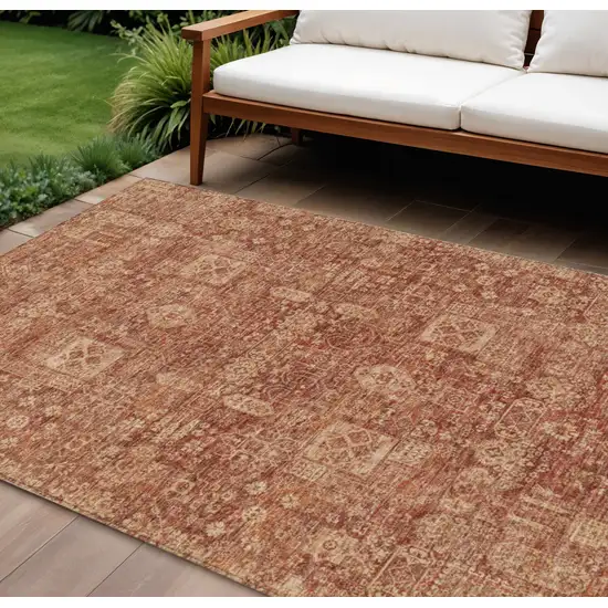 Orange Copper And Terra Cotta Oriental Washable Indoor Outdoor Area Rug Photo 1