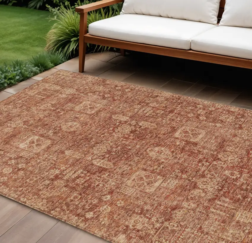 Orange Copper And Terra Cotta Oriental Washable Indoor Outdoor Area Rug Photo 1