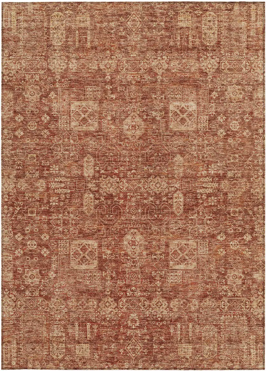 Orange Copper And Terra Cotta Oriental Washable Indoor Outdoor Area Rug Photo 3