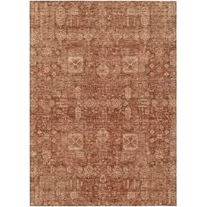 Photo of Orange Copper And Terra Cotta Oriental Washable Indoor Outdoor Area Rug