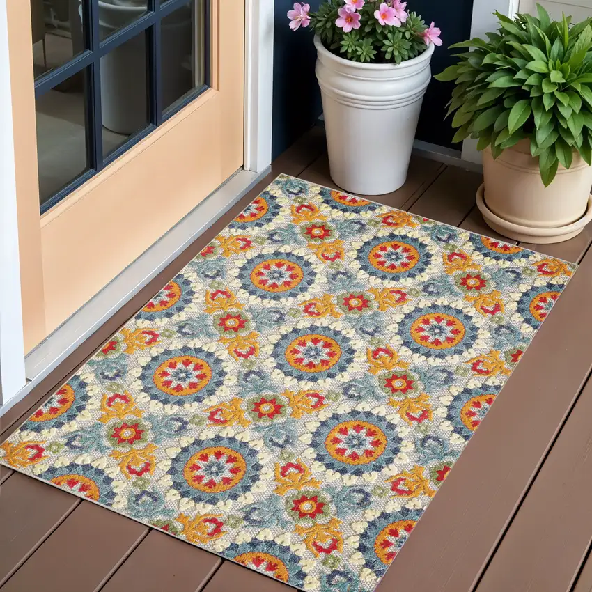 Orange And Ivory Moroccan Stain Resistant Indoor Outdoor Area Rug Photo 1