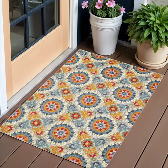 Orange And Ivory Moroccan Stain Resistant Indoor Outdoor Area Rug Photo 1