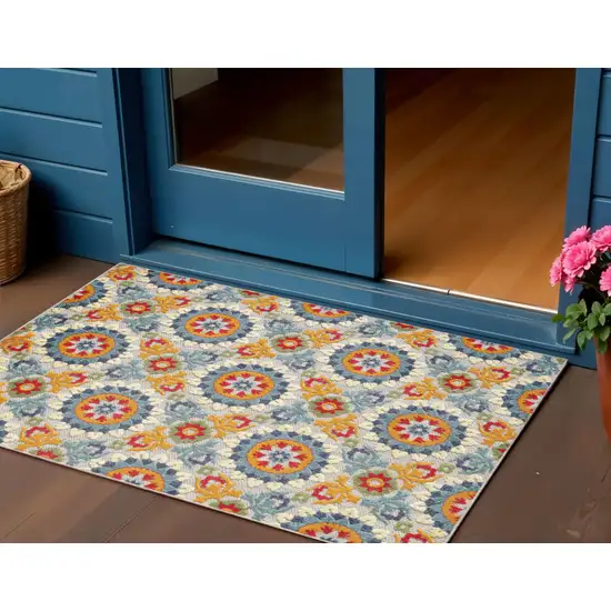 Orange And Ivory Moroccan Stain Resistant Indoor Outdoor Area Rug Photo 1