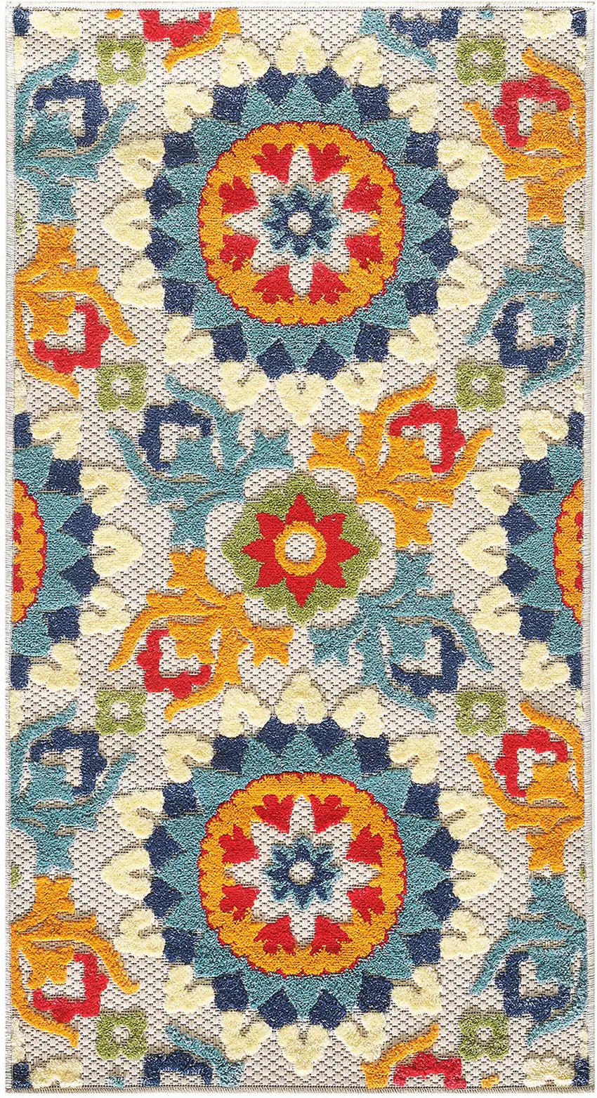 Orange Floral Lattice Indoor Outdoor Area Rug Photo 1