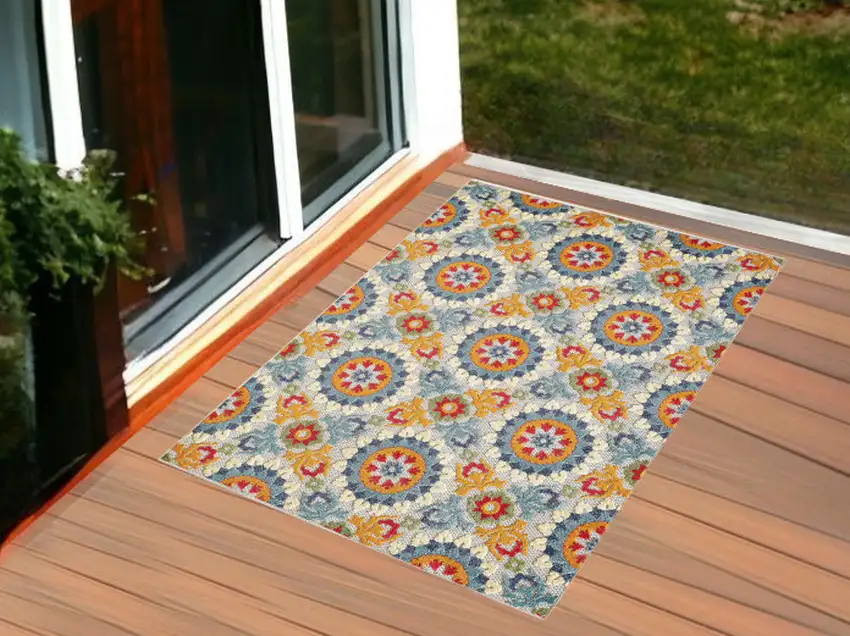 Orange And Ivory Moroccan Stain Resistant Indoor Outdoor Area Rug Photo 2
