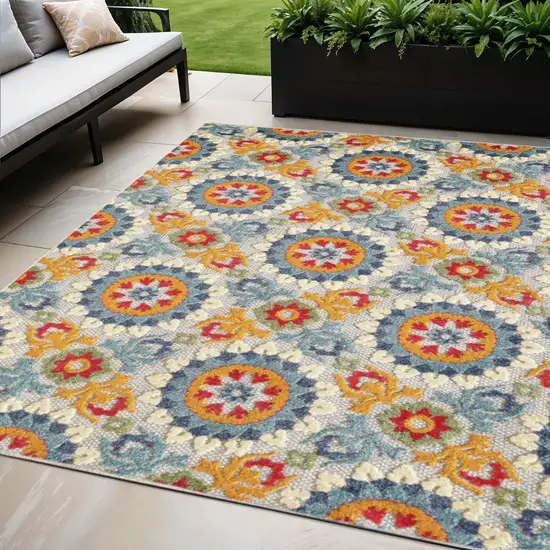 Orange And Ivory Moroccan Stain Resistant Indoor Outdoor Area Rug Photo 2