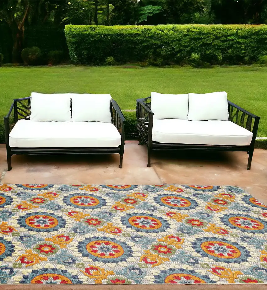 Orange And Ivory Moroccan Stain Resistant Indoor Outdoor Area Rug Photo 1