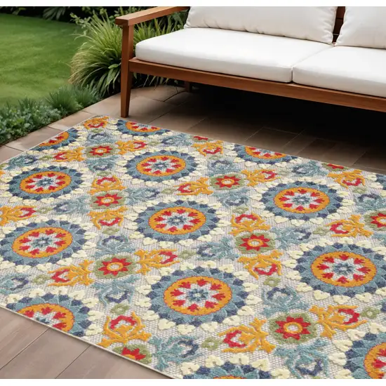Orange And Ivory Moroccan Stain Resistant Indoor Outdoor Area Rug Photo 2