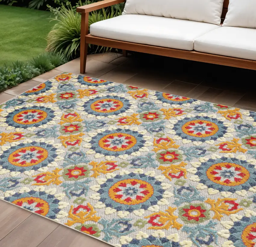 Orange And Ivory Moroccan Stain Resistant Indoor Outdoor Area Rug Photo 2