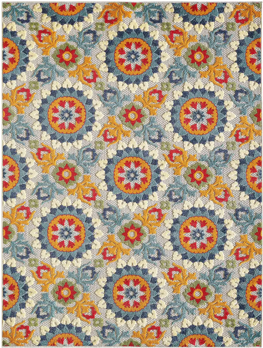 Orange Floral Lattice Indoor Outdoor Area Rug Photo 1