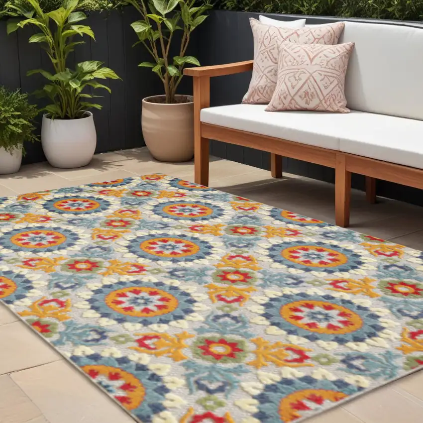 Orange And Ivory Indoor Outdoor Area Rug Photo 2