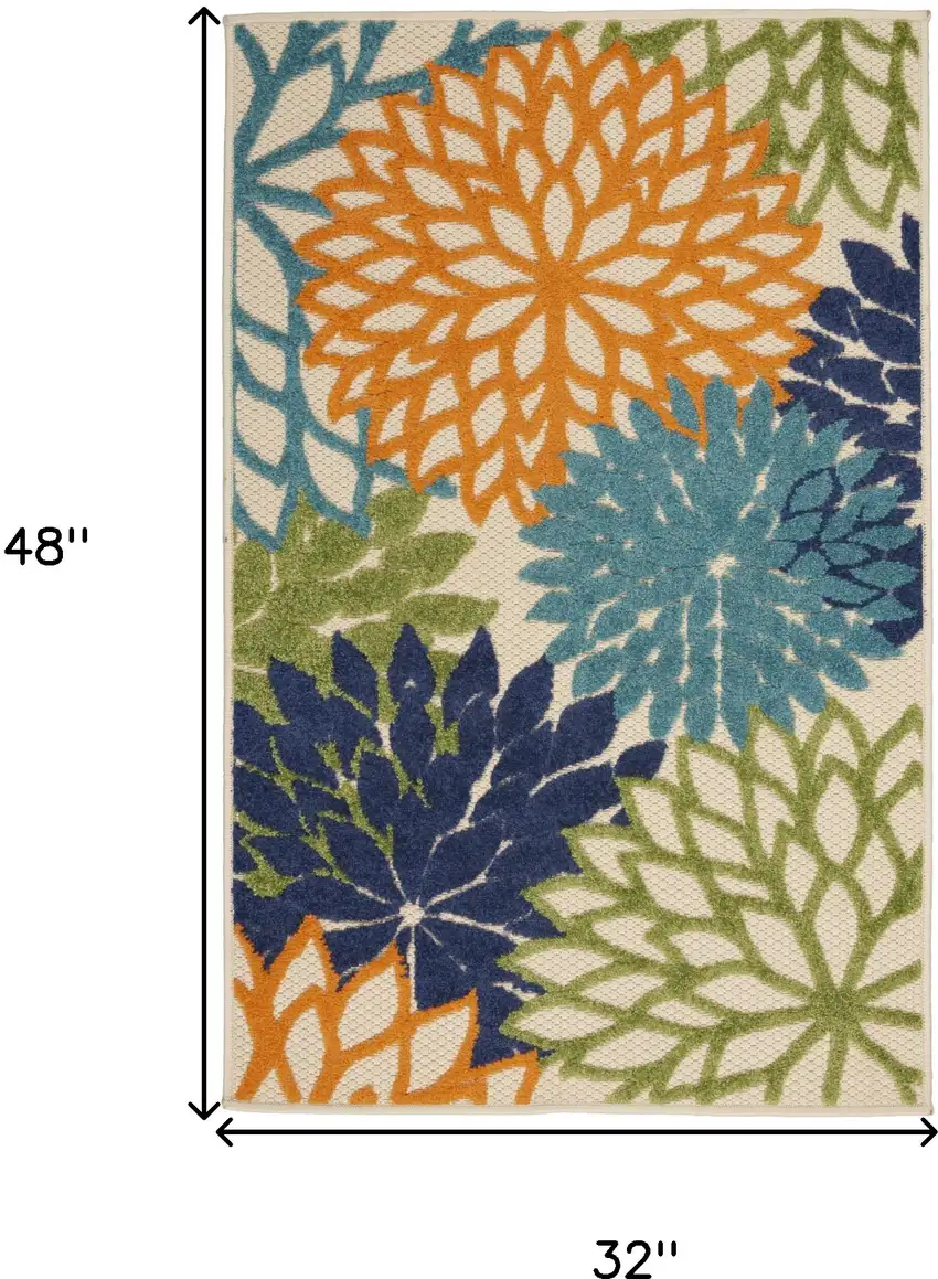 Ivory And Blue Floral Indoor Outdoor Area Rug Photo 9