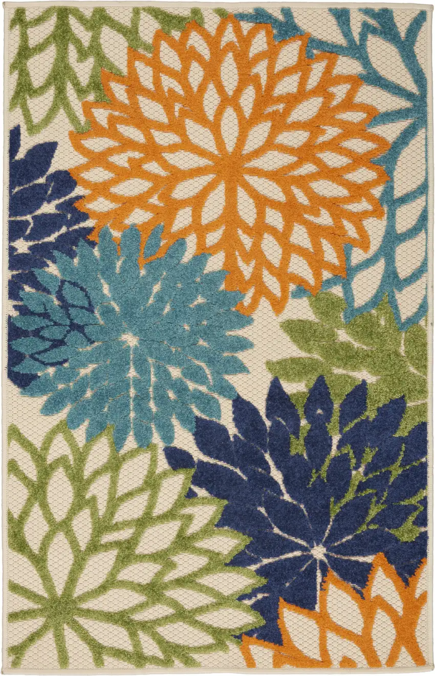 Ivory And Blue Floral Indoor Outdoor Area Rug Photo 6