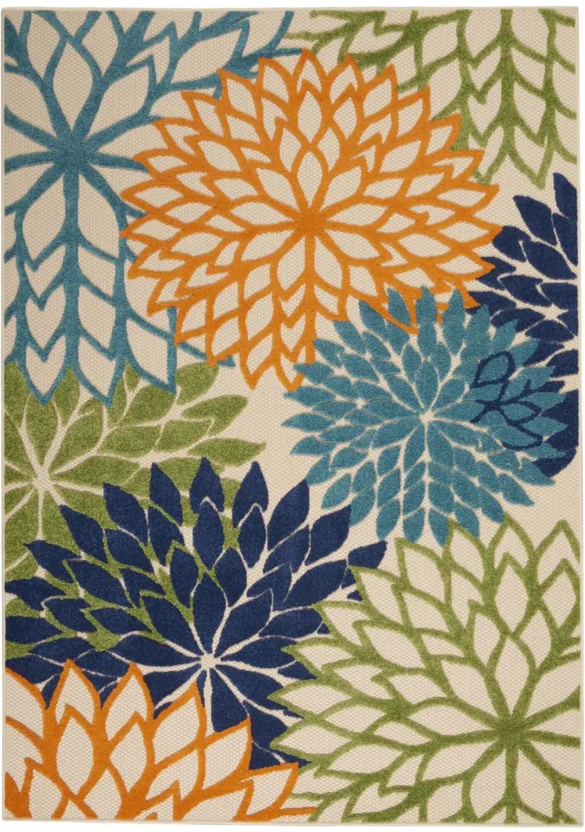 Ivory And Blue Floral Indoor Outdoor Area Rug Photo 2
