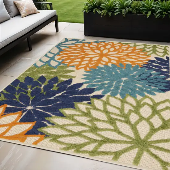 Ivory And Blue Indoor Outdoor Area Rug Photo 1