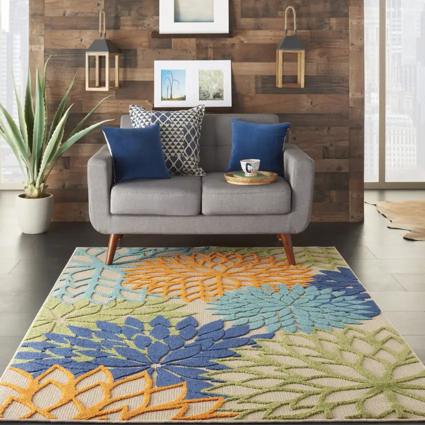 Ivory And Blue Indoor Outdoor Area Rug Photo 8