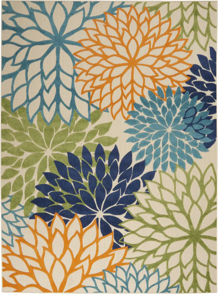 Ivory And Blue Floral Indoor Outdoor Area Rug Photo 1
