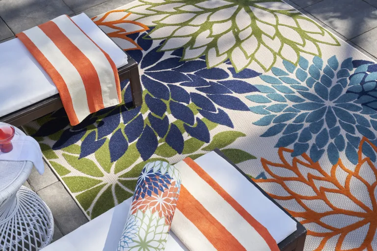 Orange Floral Outdoor Area Rug Photo 2