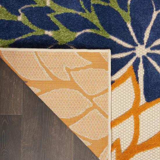 6' Ivory And Blue Indoor Outdoor Runner Rug Photo 9