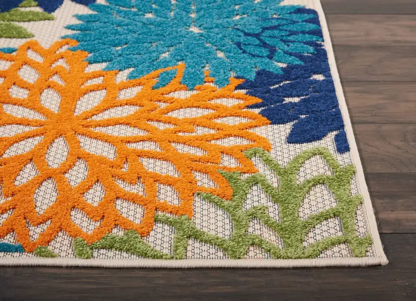 Orange Floral Outdoor Runner Rug Photo 8