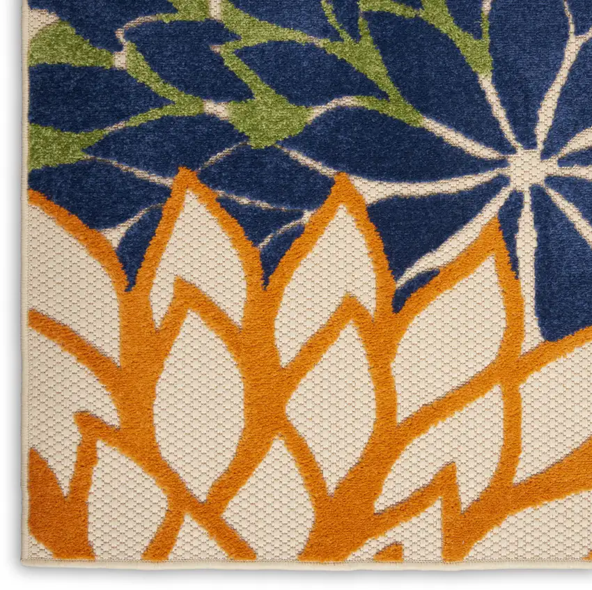 10' Ivory And Blue Indoor Outdoor Area Rug Photo 9