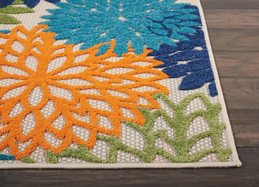 Orange Floral Outdoor Runner Rug Photo 7
