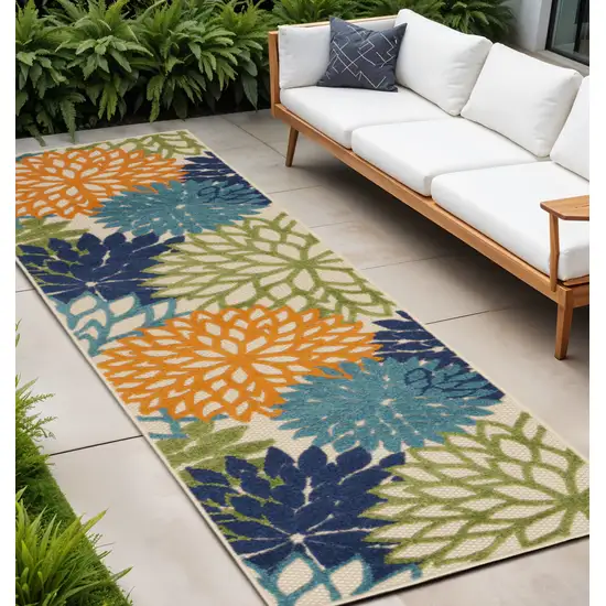 Ivory And Blue Floral Indoor Outdoor Area Rug Photo 1