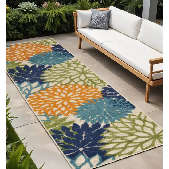 Ivory And Blue Floral Indoor Outdoor Area Rug Photo 1
