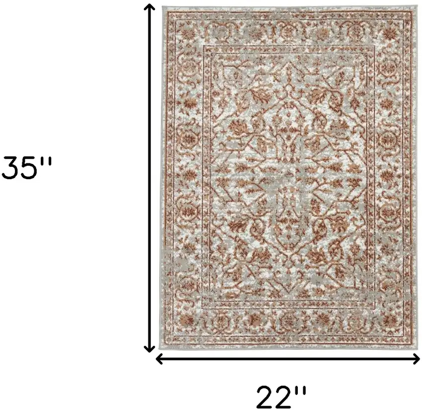 Orange Floral Power Loom Area Rug With Fringe Photo 7