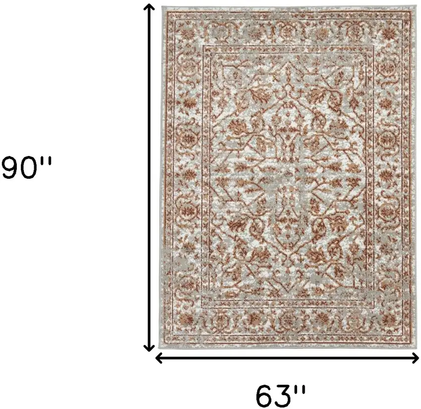 Orange Floral Power Loom Area Rug With Fringe Photo 7