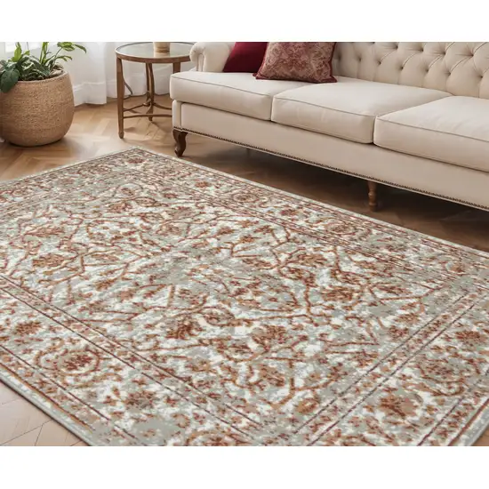Rust and Gray Floral Power Loom Area Rug Photo 1