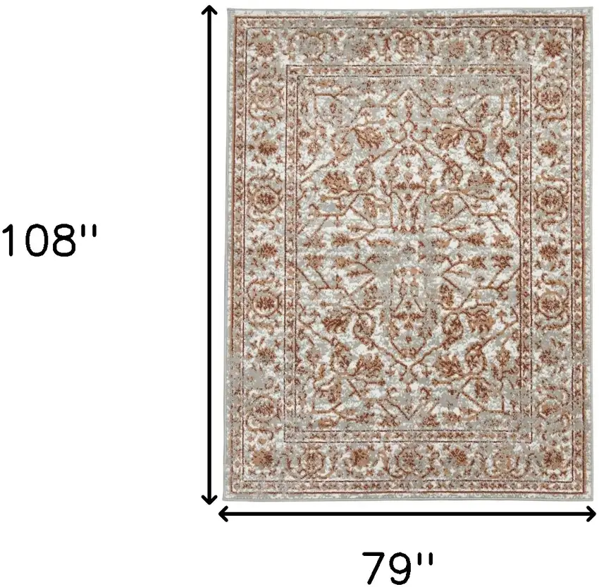Orange Floral Power Loom Area Rug With Fringe Photo 7