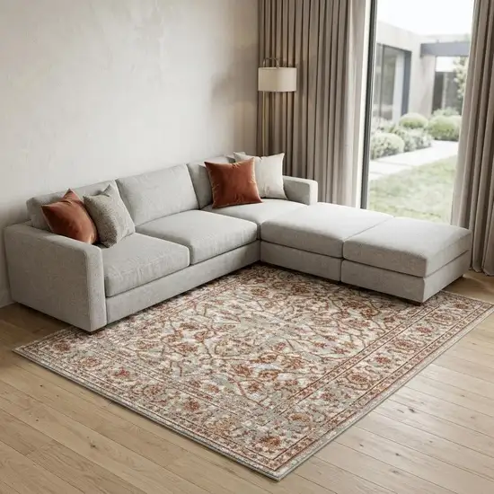 Ivory Gray And Rust Floral Area Rug Photo 1