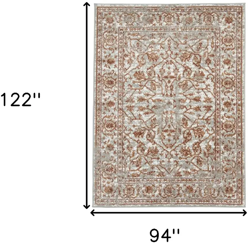 Orange Floral Power Loom Area Rug With Fringe Photo 7