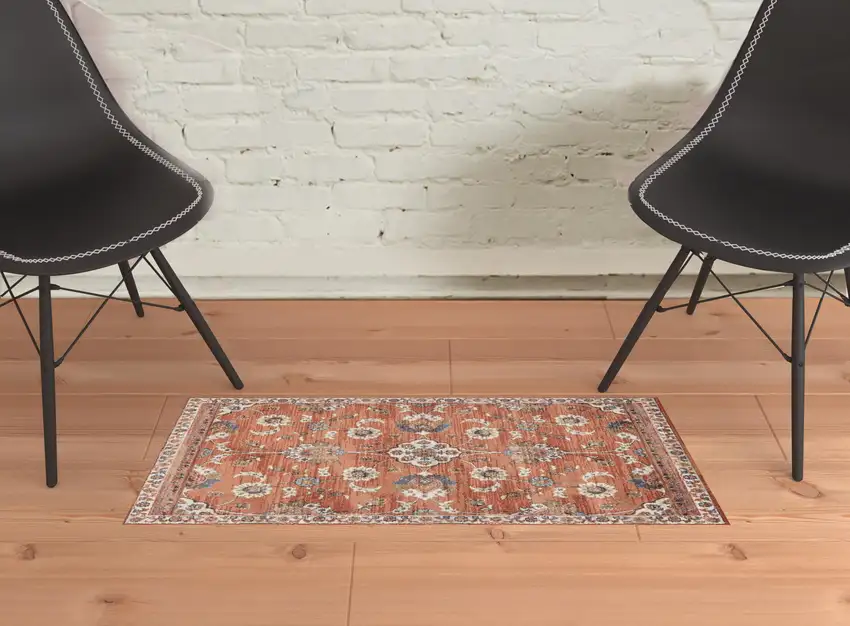 Orange Floral Power Loom Area Rug Photo 2