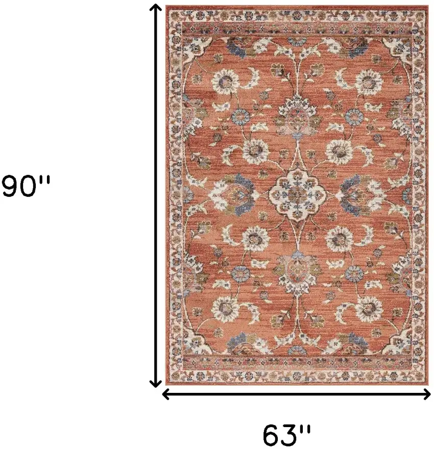 Orange Floral Power Loom Area Rug Photo 8