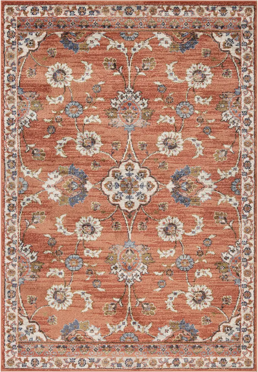 Orange Floral Power Loom Area Rug Photo 1